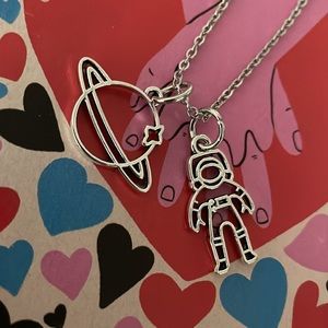 NWT NASA astronaut planet silver charm necklace